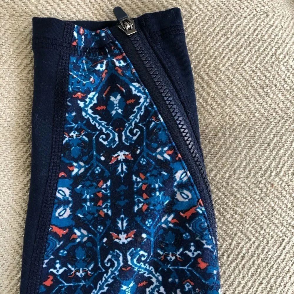 Z by Zobha Blue Leggings Print Panel Zippers S 4 6 - Picture 2 of 12